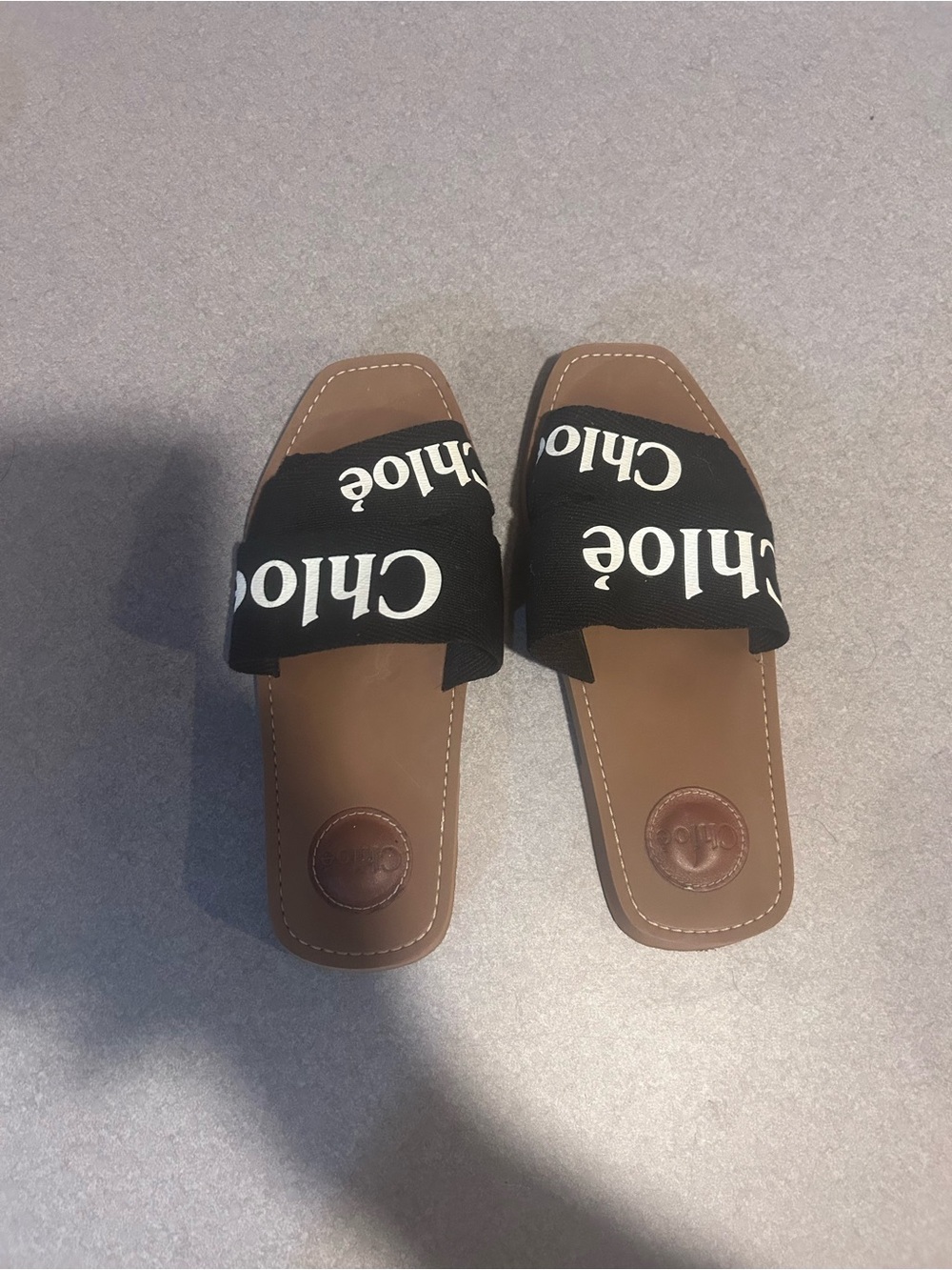 Chloe Black Logo Slide Sandals with Brown Footbed